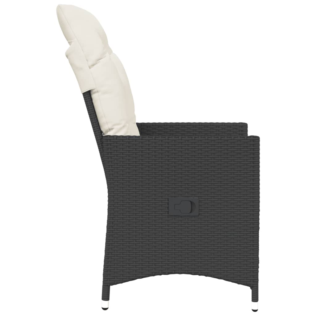 Tuinstoelen 2 st verstelbaar met kussens poly rattan zwart