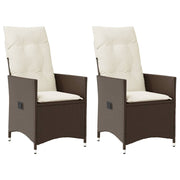 Tuinstoelen 2 st poly rattan bruin verstelbaar met kussens