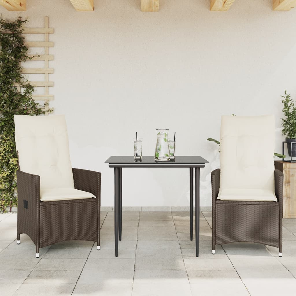 Tuinstoelen 2 st verstelbaar met kussens poly rattan bruin
