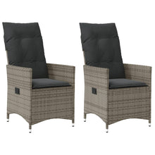 Tuinstoelen 2 st verstelbaar met kussens poly rattan grijs
