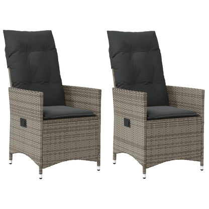 Tuinstoelen 2 st verstelbaar met kussens poly rattan grijs