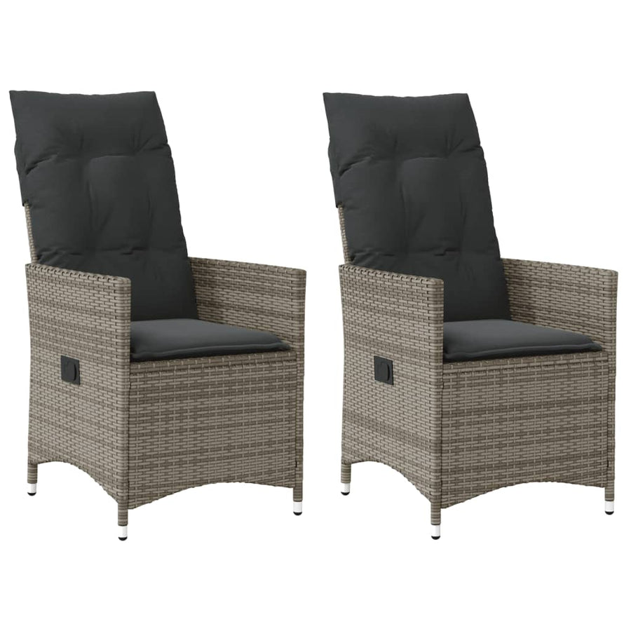 Tuinstoelen 2 st verstelbaar met kussens poly rattan grijs