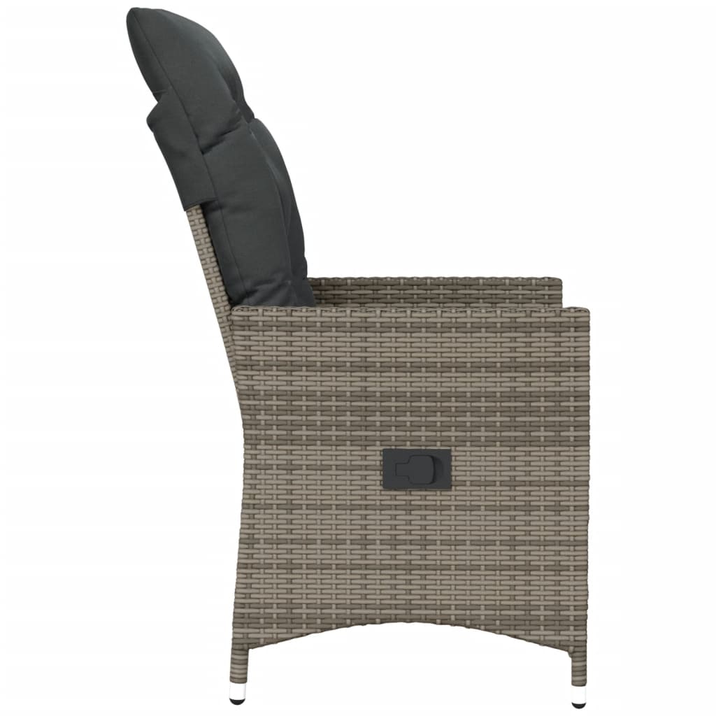 Tuinstoelen 2 st verstelbaar met kussens poly rattan grijs