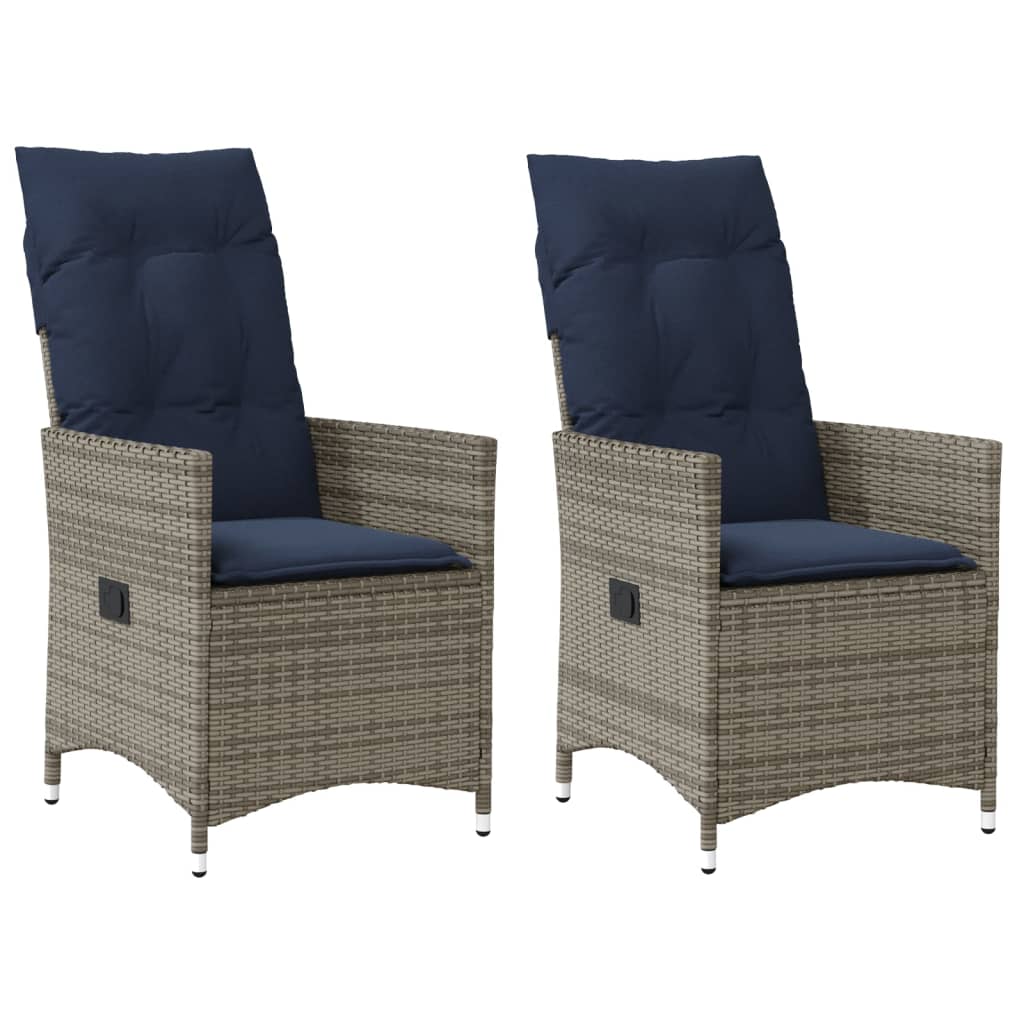 Tuinstoelen 2 st verstelbaar met kussens poly rattan grijs