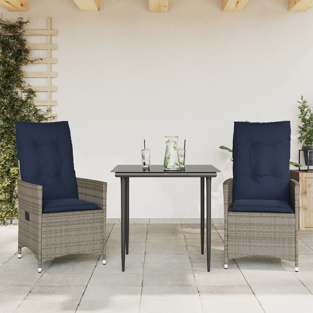 Tuinstoelen 2 st verstelbaar met kussens poly rattan grijs