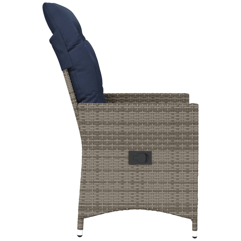 Tuinstoelen 2 st verstelbaar met kussens poly rattan grijs