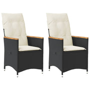 Tuinstoelen 2 stuks poly rattan zwart verstelbaar met kussens