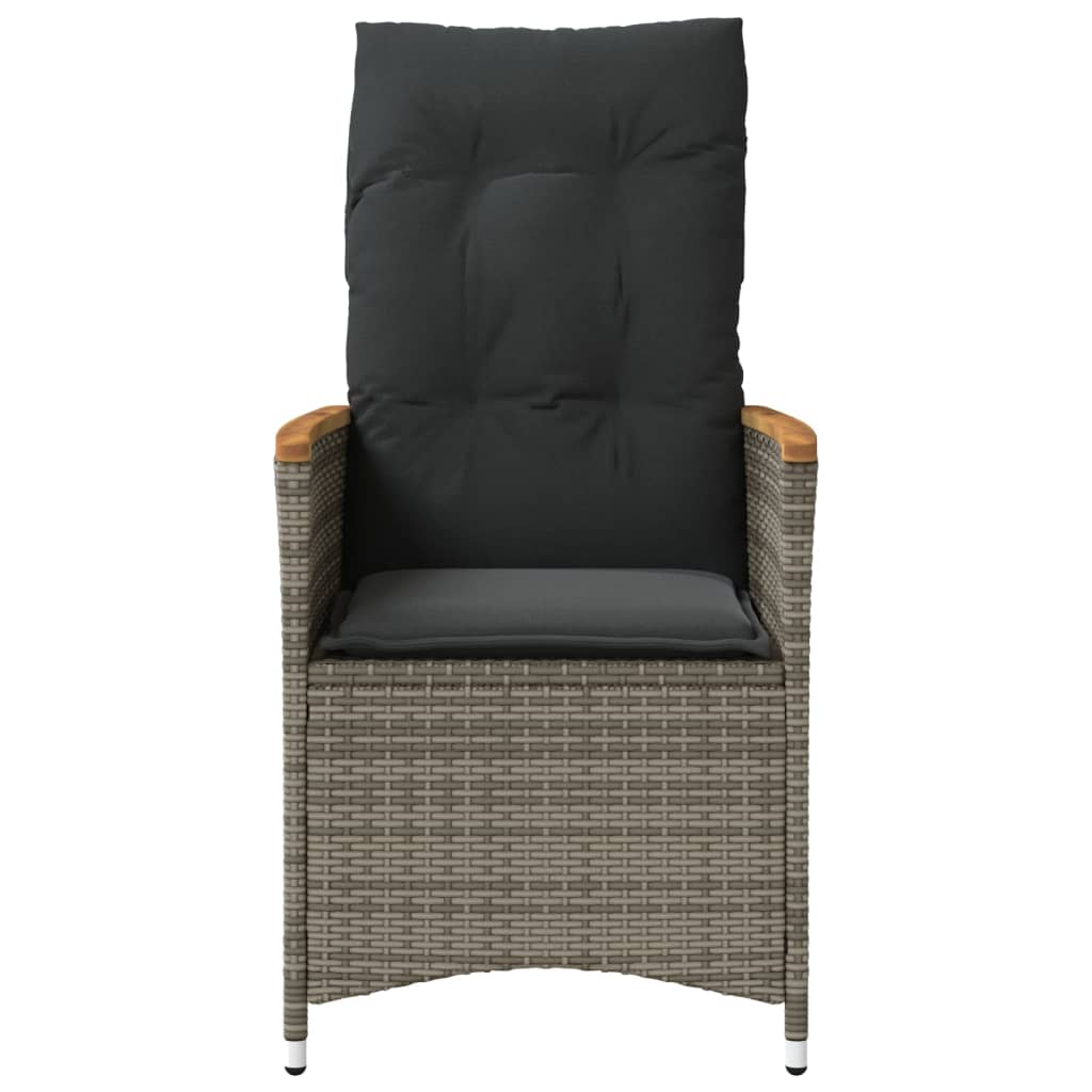 Tuinstoelen 2 st verstelbaar met kussens poly rattan grijs