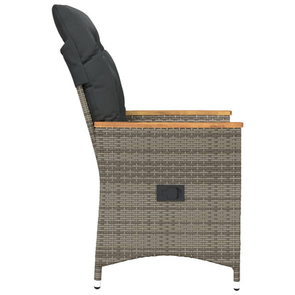 Tuinstoelen 2 st verstelbaar met kussens poly rattan grijs