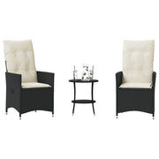 Bistroset 3-delig poly rattan zwart met kussens