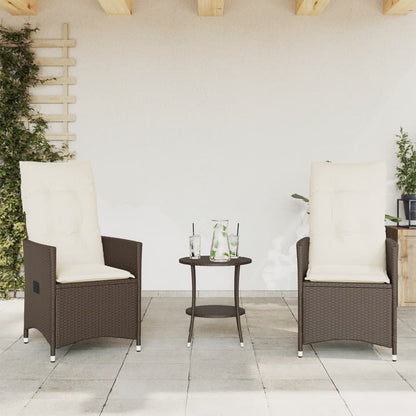 3-delige Bistroset met kussens poly rattan bruin