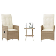 Bistroset 3-delig poly rattan beige met kussens
