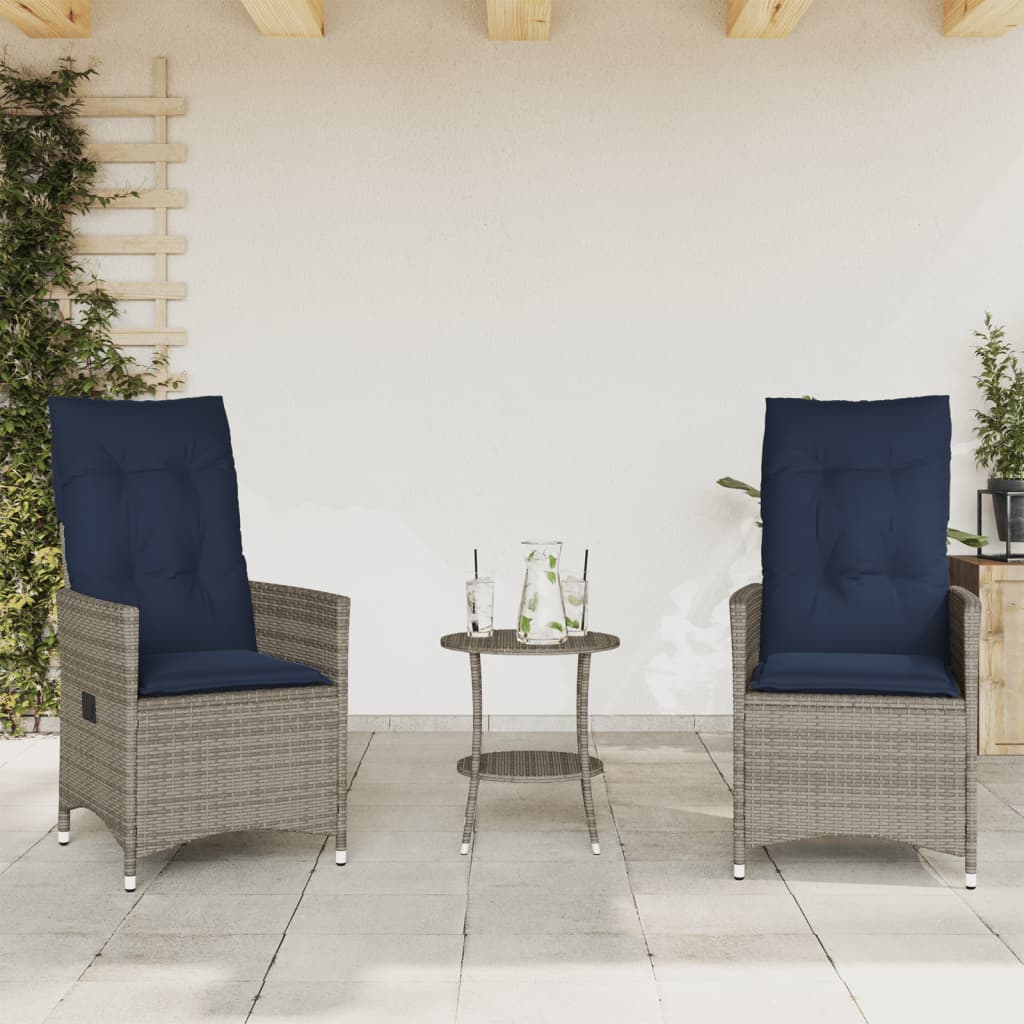 3-delige Bistroset met kussens poly rattan grijs