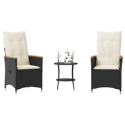 Bistroset 3-delig poly rattan zwart met kussens