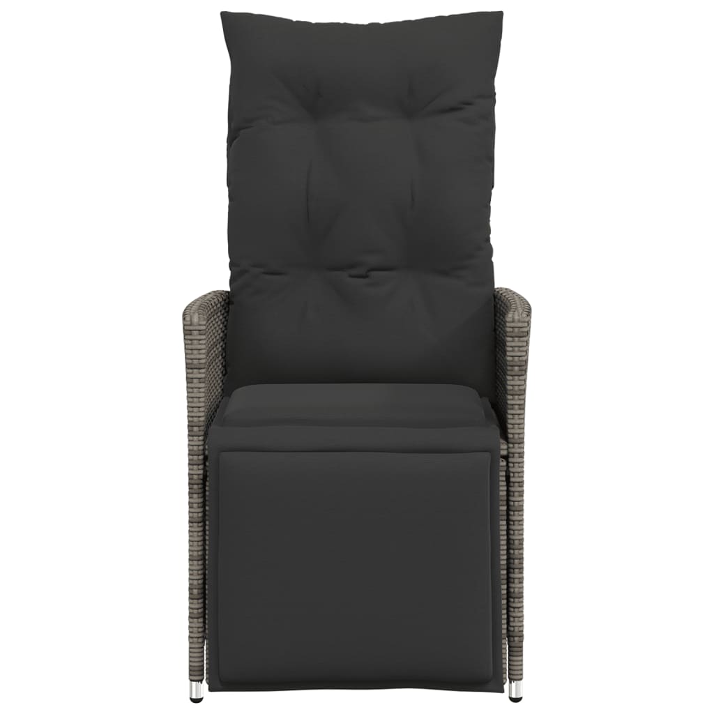 Tuinstoel verstelbaar met kussens poly rattan grijs