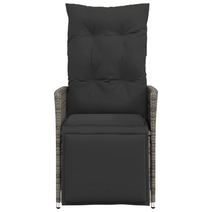 Tuinstoel verstelbaar met kussens poly rattan grijs
