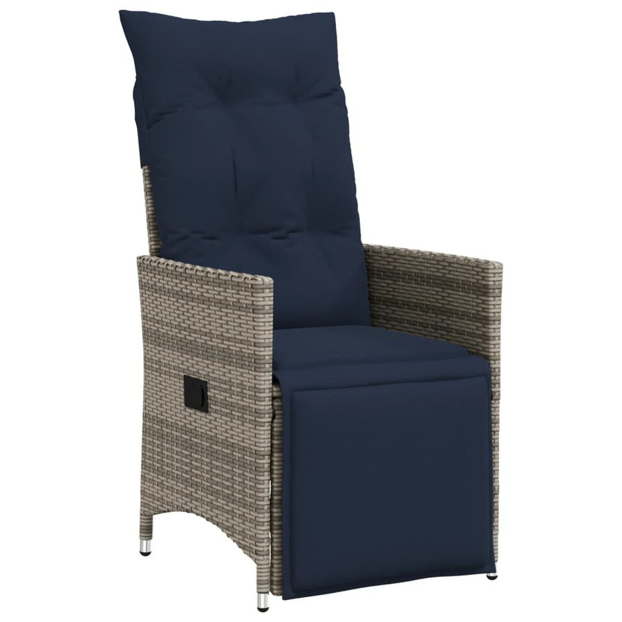 Tuinstoel verstelbaar met kussens poly rattan grijs