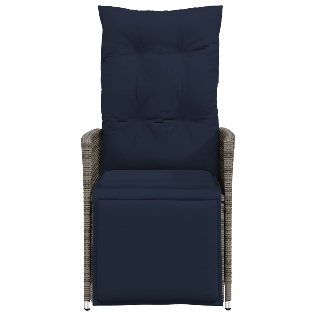 Tuinstoel verstelbaar met kussens poly rattan grijs