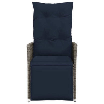 Tuinstoel verstelbaar met kussens poly rattan grijs