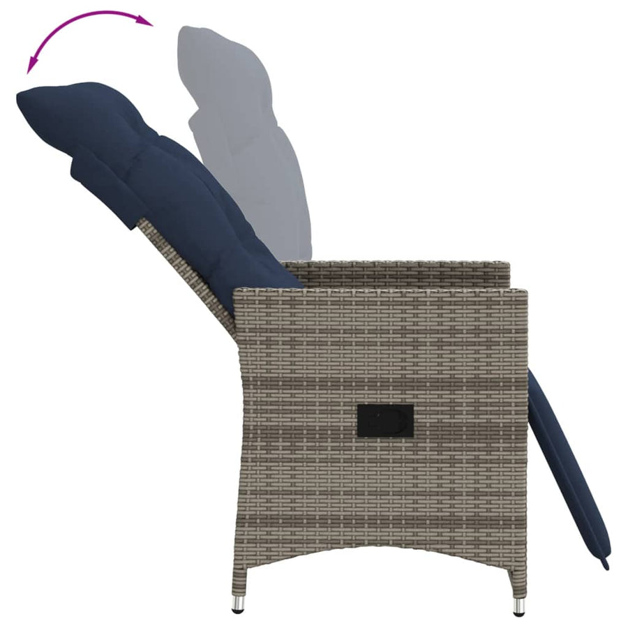 Tuinstoel verstelbaar met kussens poly rattan grijs