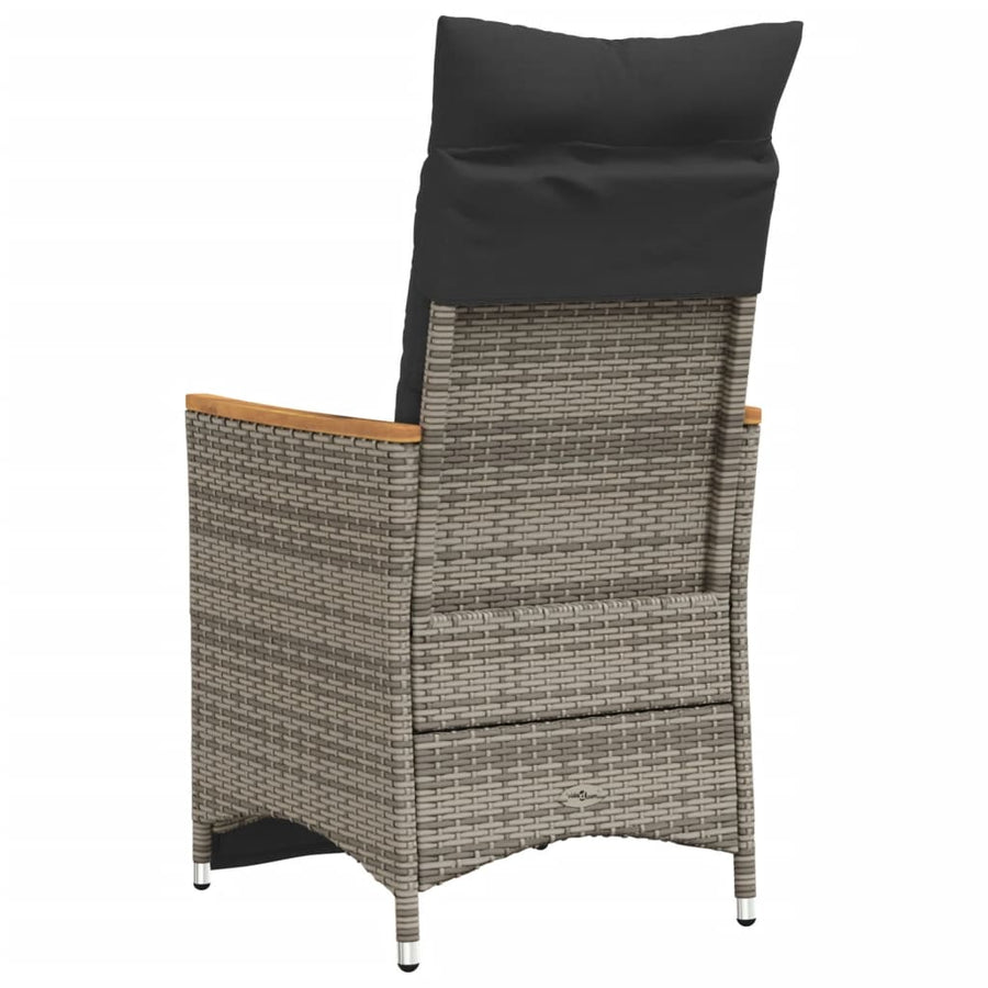 Tuinstoel verstelbaar met kussens poly rattan grijs