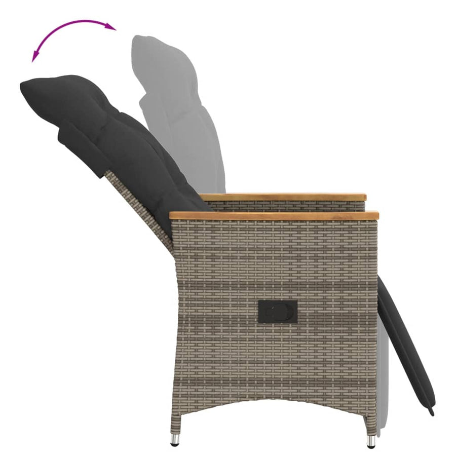 Tuinstoel verstelbaar met kussens poly rattan grijs