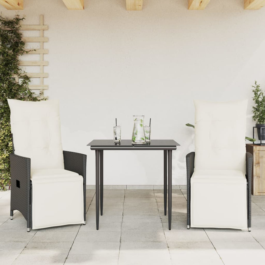 Tuinstoelen 2 st verstelbaar met kussens poly rattan zwart