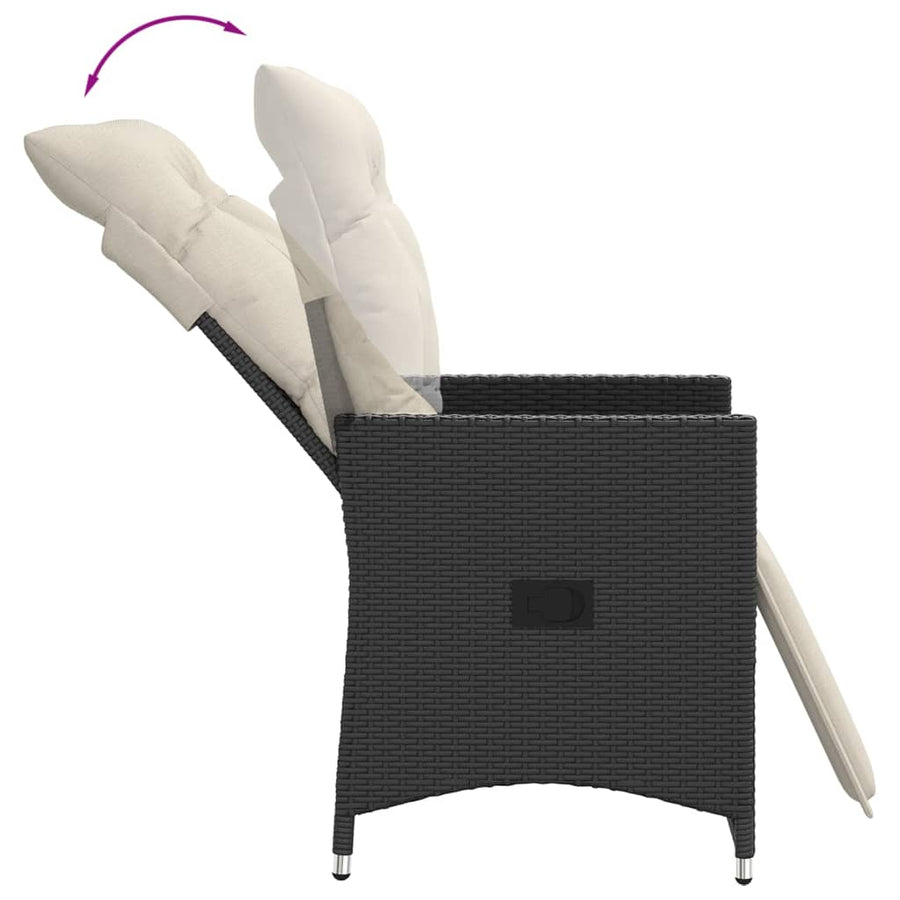 Tuinstoelen 2 st verstelbaar met kussens poly rattan zwart
