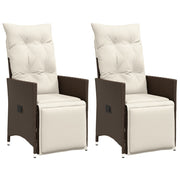 Tuinstoelen 2 stuks verstelbaar poly rattan bruin met kussens