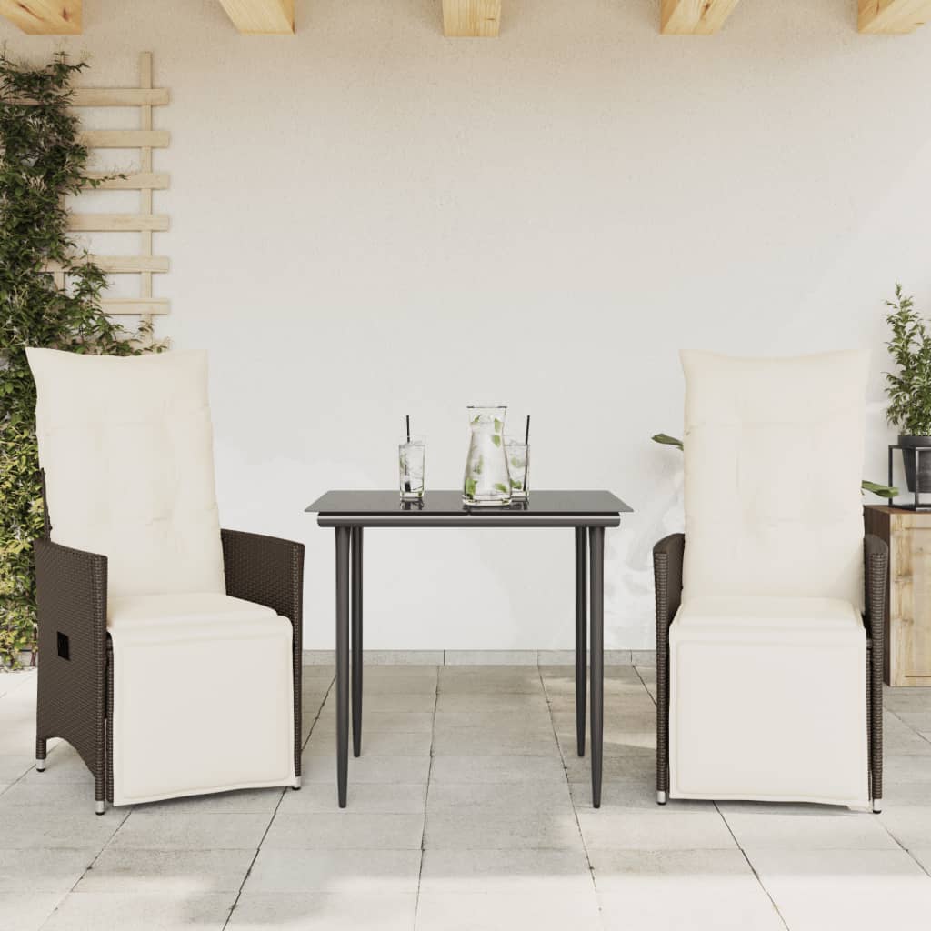 Tuinstoelen 2 st verstelbaar met kussens poly rattan bruin