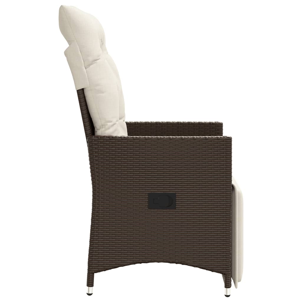 Tuinstoelen 2 st verstelbaar met kussens poly rattan bruin