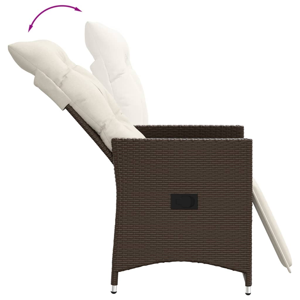 Tuinstoelen 2 st verstelbaar met kussens poly rattan bruin