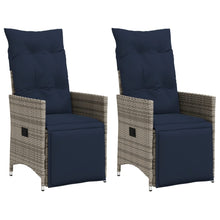 Tuinstoelen 2 st verstelbaar met kussens poly rattan grijs