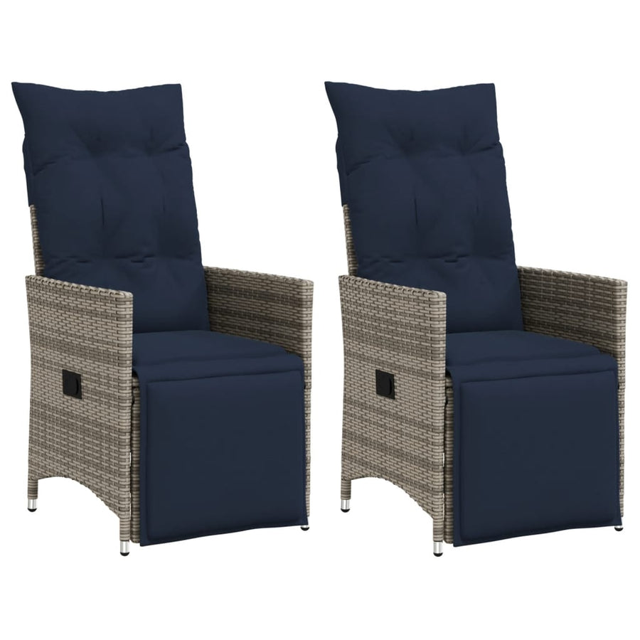 Tuinstoelen 2 st verstelbaar met kussens poly rattan grijs