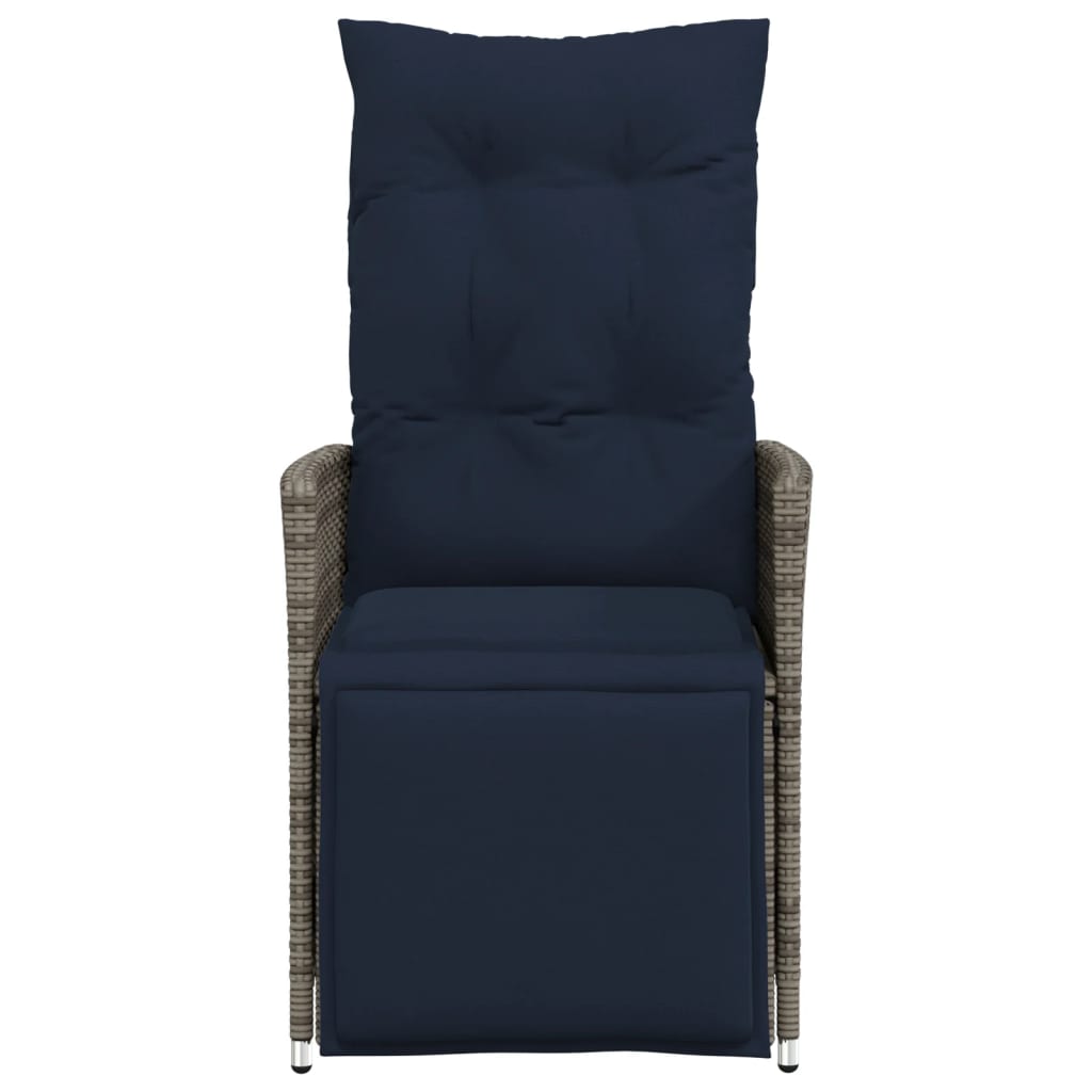 Tuinstoelen 2 st verstelbaar met kussens poly rattan grijs