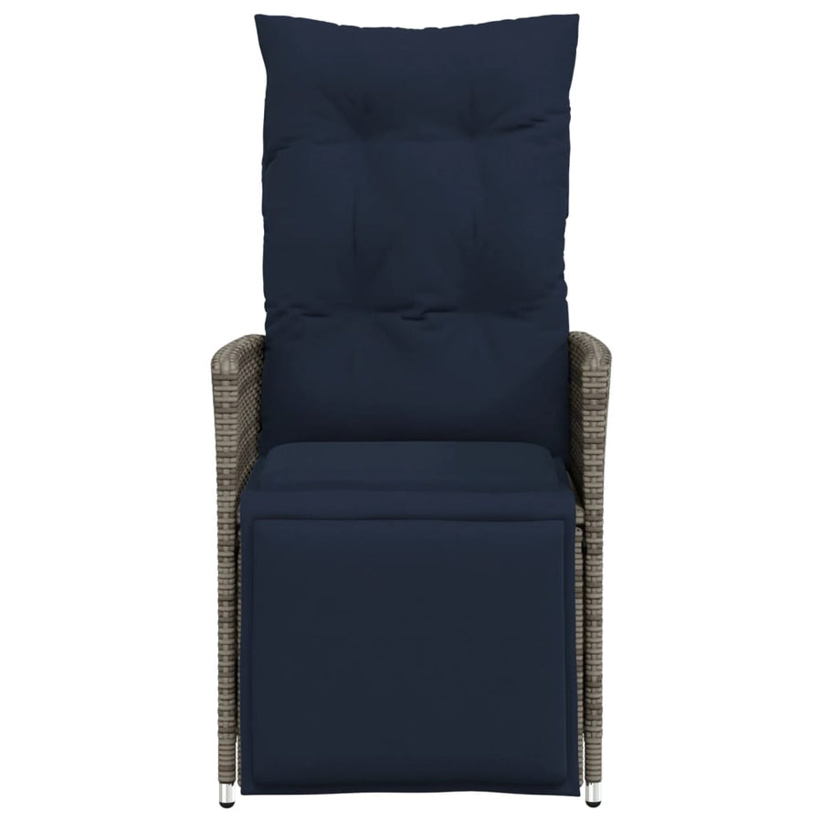 Tuinstoelen 2 st verstelbaar met kussens poly rattan grijs