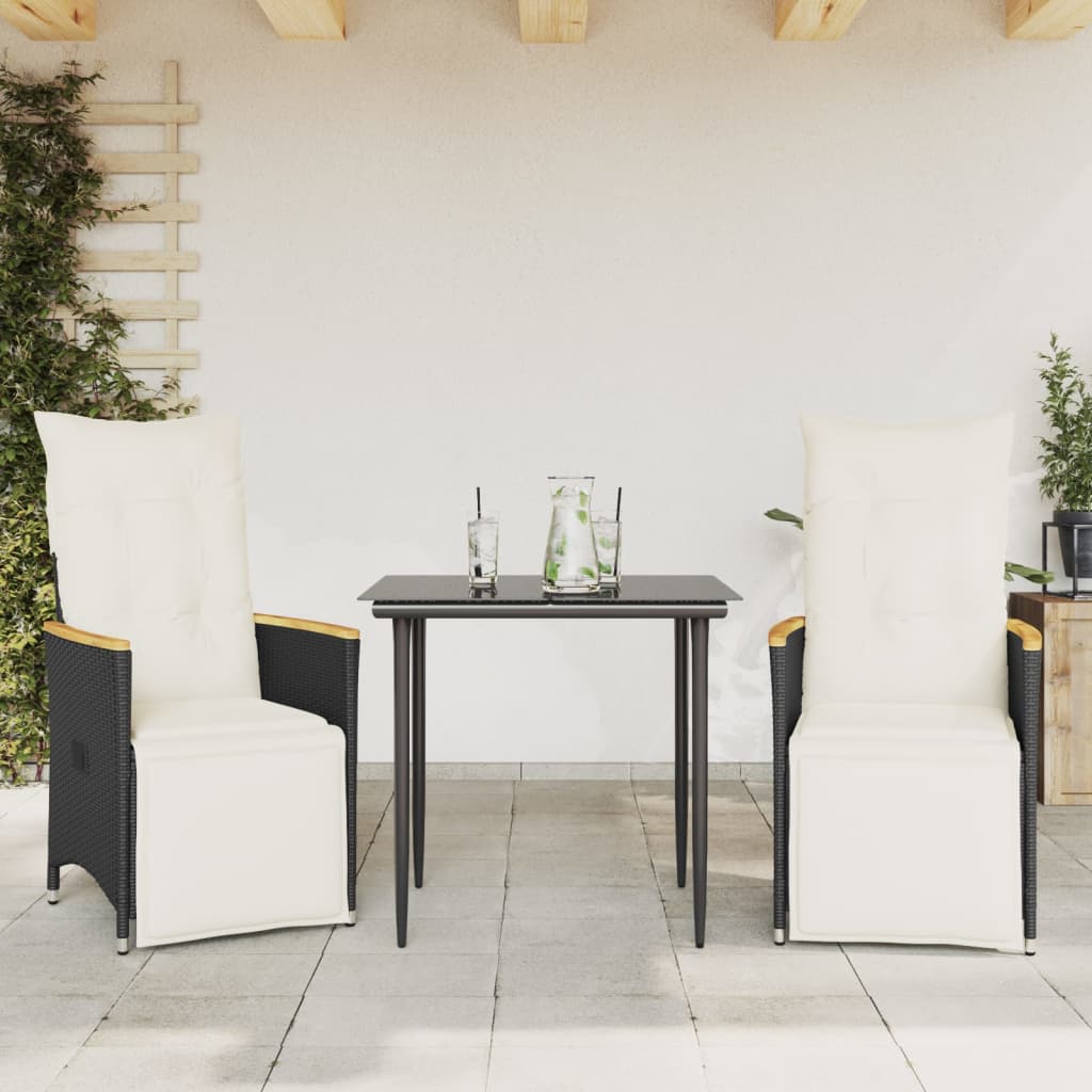 Tuinstoelen 2 st verstelbaar met kussens poly rattan zwart