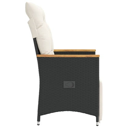 Tuinstoelen 2 st verstelbaar met kussens poly rattan zwart