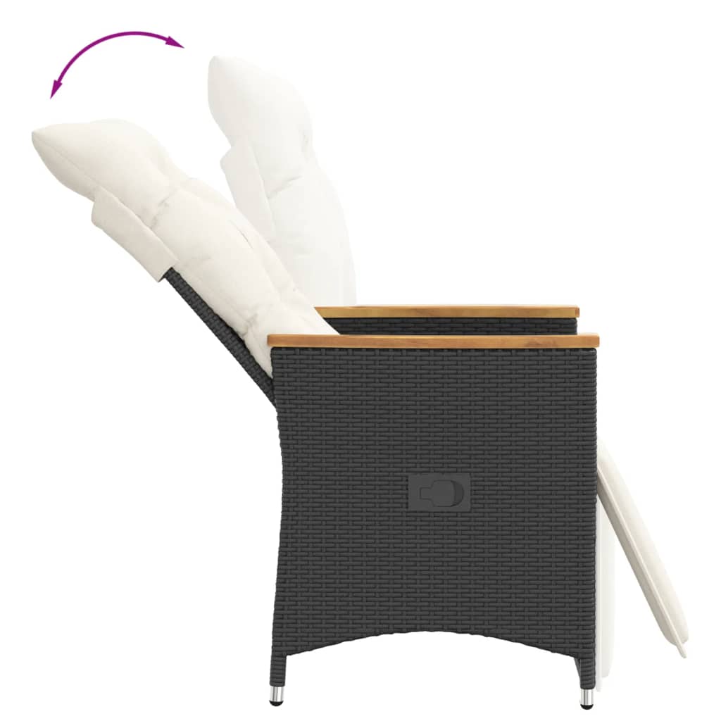 Tuinstoelen 2 st verstelbaar met kussens poly rattan zwart