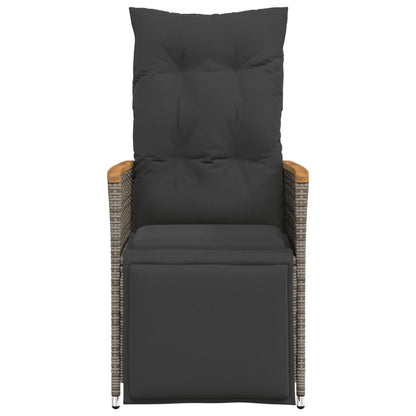 Tuinstoelen 2 st verstelbaar met kussens poly rattan grijs