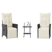 Bistroset 3-delig poly rattan zwart met kussens