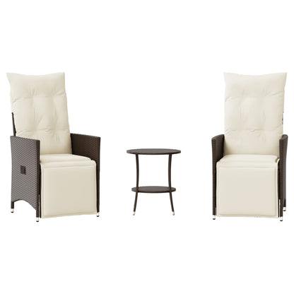 3-delige Bistroset met kussens poly rattan bruin