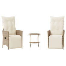 3-delige Bistroset met kussens poly rattan beige