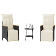 Bistroset 3-delig poly rattan zwart met kussens