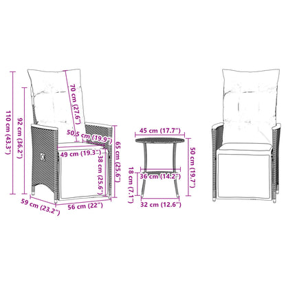 3-delige Bistroset met kussens poly rattan grijs