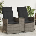 2-Seater Adjustable Garden Bench with Table Poly Rattan Grey