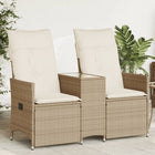 Garden bench 2-seater adjustable with table poly rattan beige