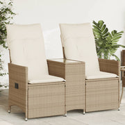 Tuinbank 2-zits poly rattan verstelbaar met tafel beige
