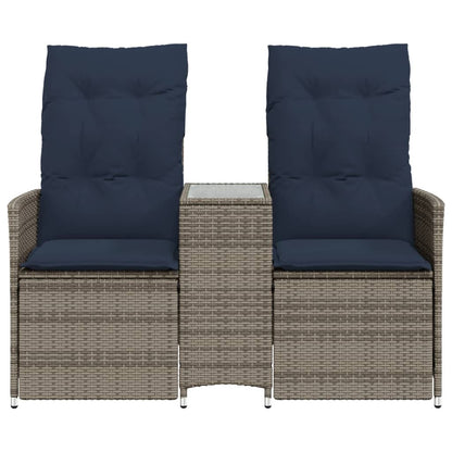 Tuinbank 2-zits verstelbaar met tafel poly rattan grijs