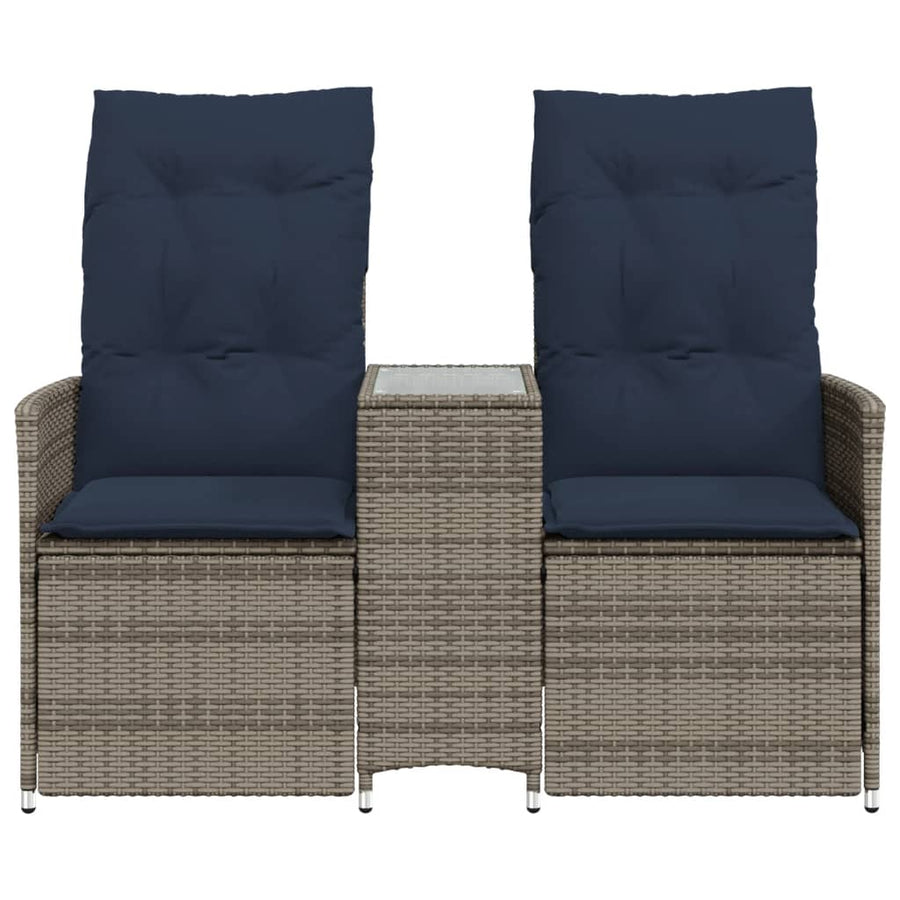 Tuinbank 2-zits verstelbaar met tafel poly rattan grijs